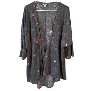 LulaRoe Large Gray Geometric Colorful Patterned Women’s Open Cardigan